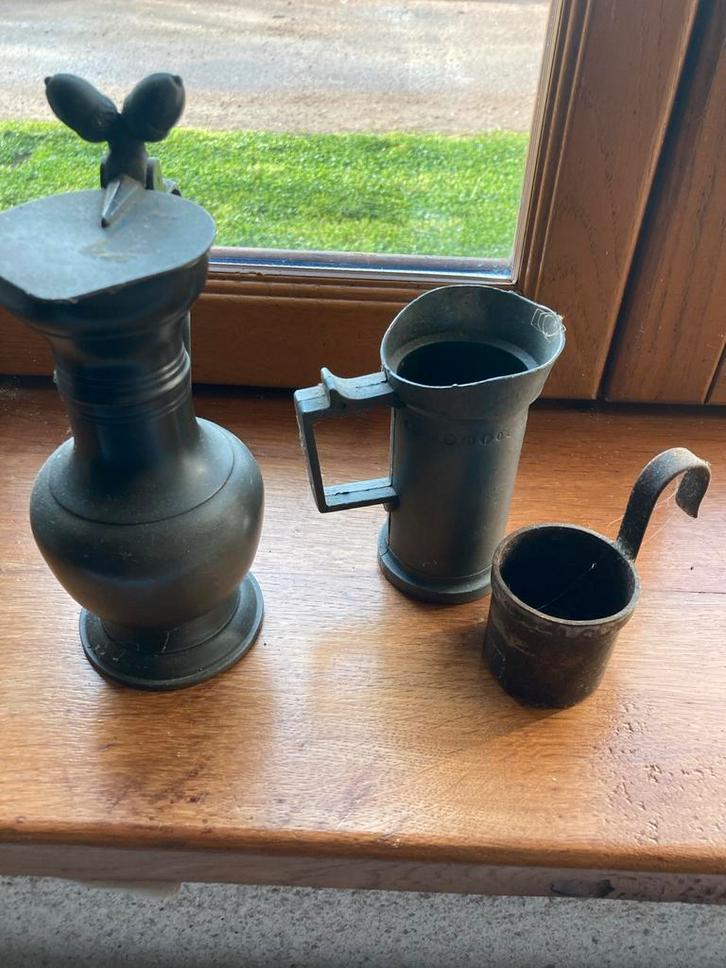 Antieke tinnen kannen en maatbeker - Set van 3, Antiek en Kunst, Antiek | Tin, Ophalen of Verzenden