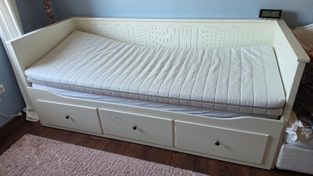 Hemnes bed + matras 2 stuks, Ophalen, Eenpersoons, Wit, 80 cm