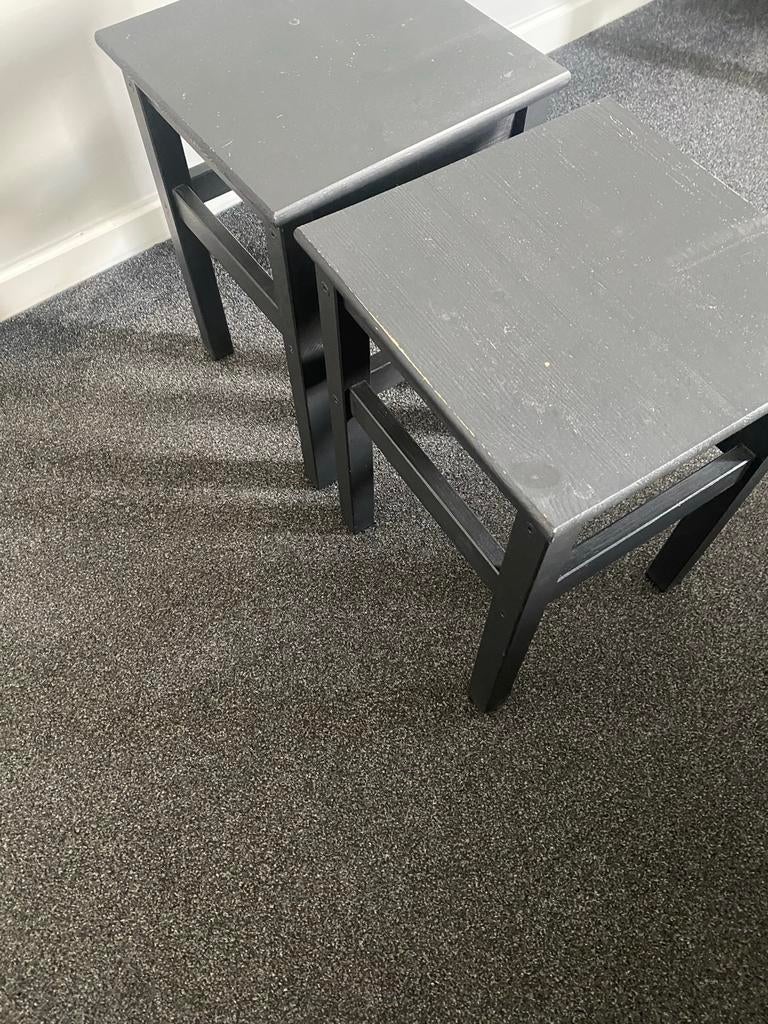 Twee zwarte bijzettafels oddvar ikea krukjes, Minder dan 45 cm, Minder dan 55 cm, Gebruikt, Vierkant