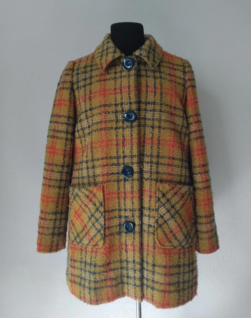 King Louie wollen geruite jas okergeel maat 38, Kleding | Dames, Maat 38/40 (M), Geel, Ophalen of Verzenden, Zo goed als nieuw