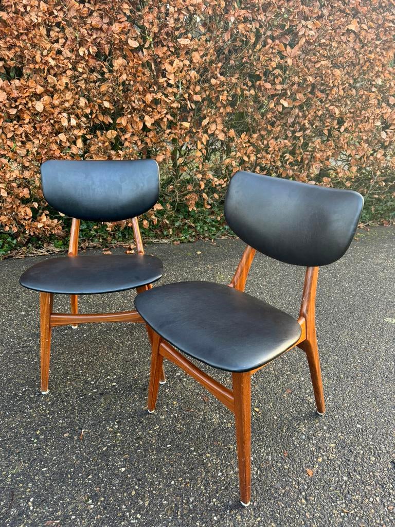 2 eetkamerstoelen vintage skai jaren 60 SETPRIJS, Huis en Inrichting, Ophalen, Gebruikt, Zwart, Eén