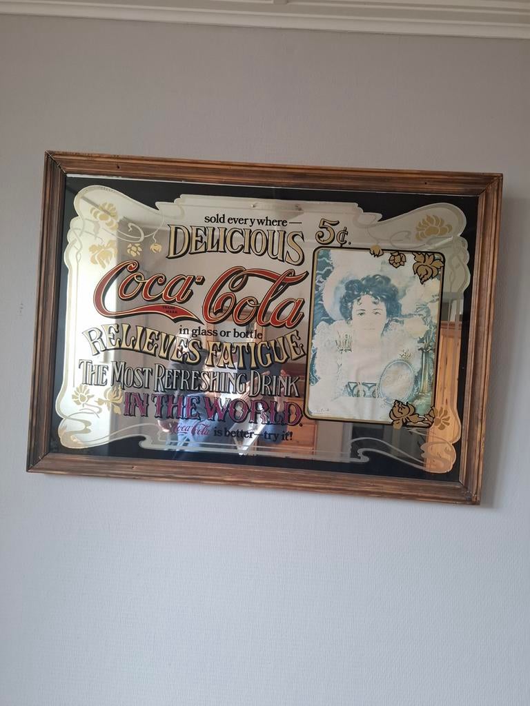 Vintage Coca Cola spiegel - Perfect voor mancave/tienerkamer, Gebruikt, Ophalen of Verzenden, Minder dan 100 cm, Rechthoekig