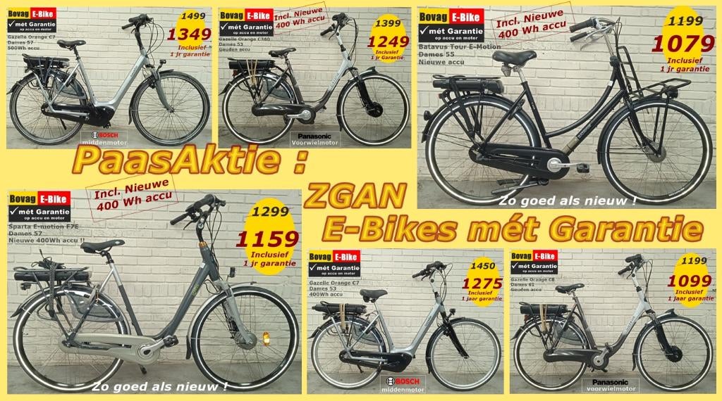Zgan Gazelle E-Bikes mét 1 jaar garantie ook op motor & accu