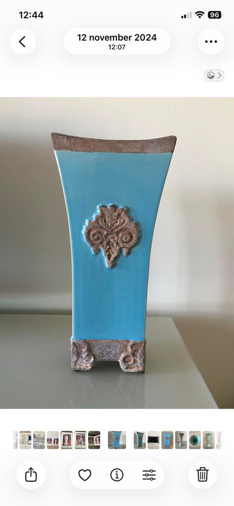 Turquoise decoratieve vaas, Huis en Inrichting, Woonaccessoires | Vazen, Ophalen, Blauw, Aardewerk of Porselein, Zo goed als nieuw