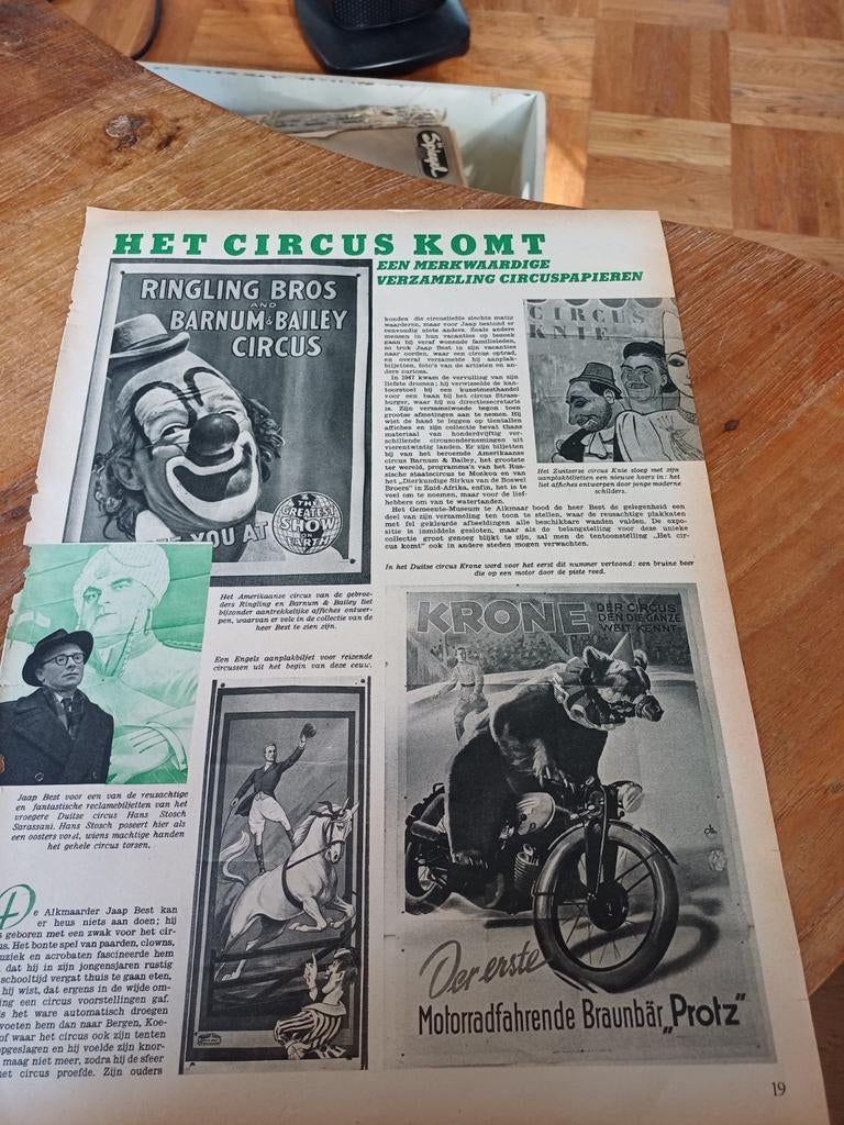 Artikel over Jaap Best Alkmaar verzamelaar circus artikelen, Verzamelen, Ophalen of Verzenden, 1940 tot 1960, Knipsel(s)