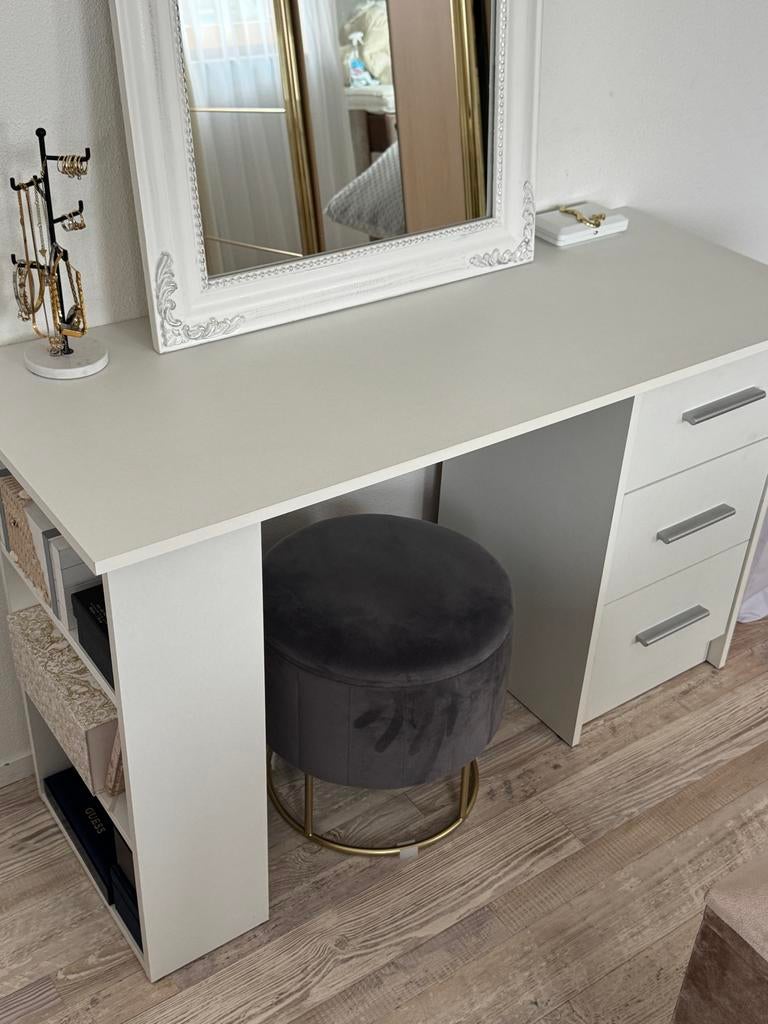 Witte kaptafel met lades en opbergvakken, Ophalen, Gebruikt, 100 tot 150 cm, Minder dan 100 cm