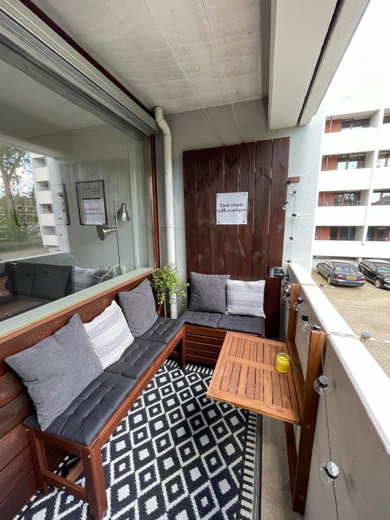 2x IKEA Äpplarö tuinbanken met opbergruimte en kussens, Ophalen, Gebruikt, Hout