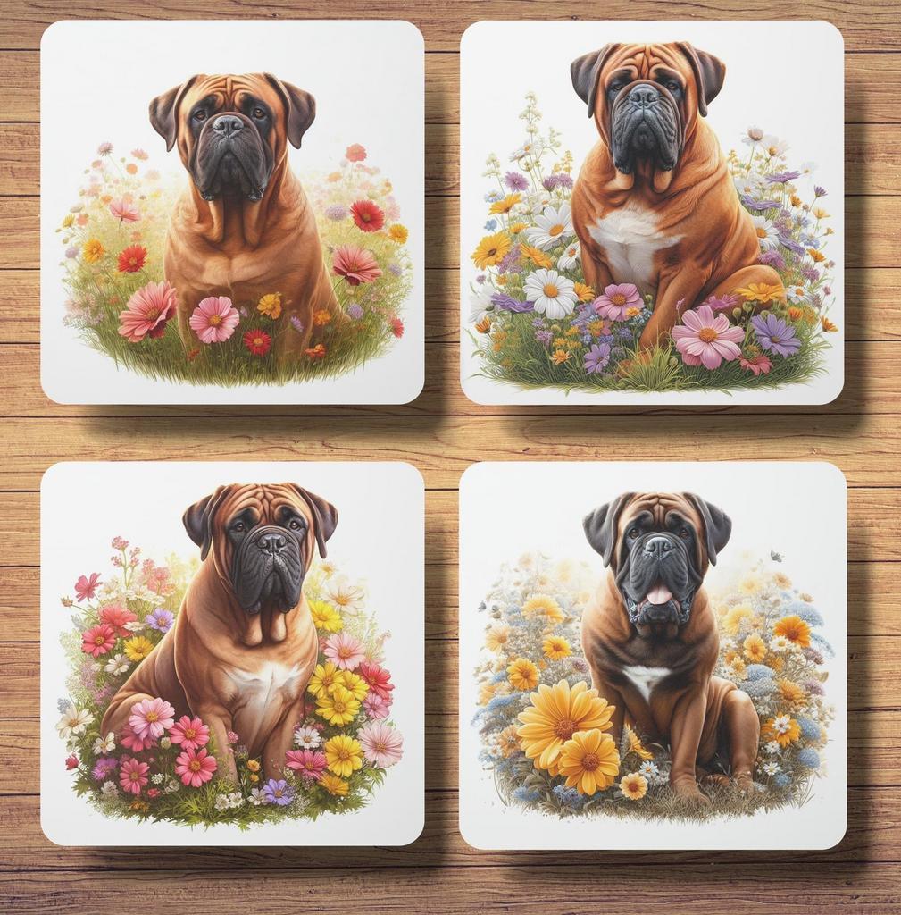 Bullmastiff Lente onderzetters met houder, Ophalen of Verzenden, Nieuw, Glas of Kopje
