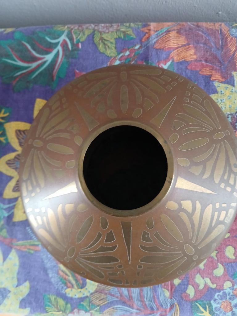 Art Nouveau Vaas - Koper met decoratie, Antiek en Kunst, Ophalen of Verzenden