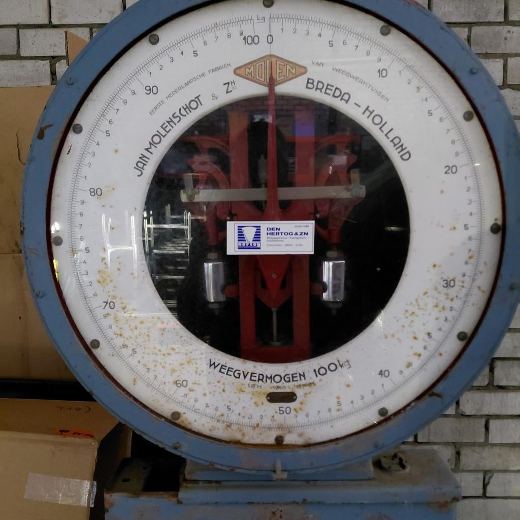 Antieke Jan Molenschot Weegschaal 100 kg - Breda, Ophalen of Verzenden, Gebruikt, Vloerweegschaal, 100 tot 200 kg