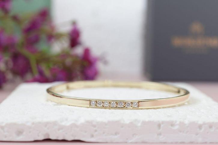 14 Karaat Gouden Slavenarmband Met Diamanten, Sieraden, Tassen en Uiterlijk, Armbanden, Zo goed als nieuw, Goud, Goud, Met edelsteen