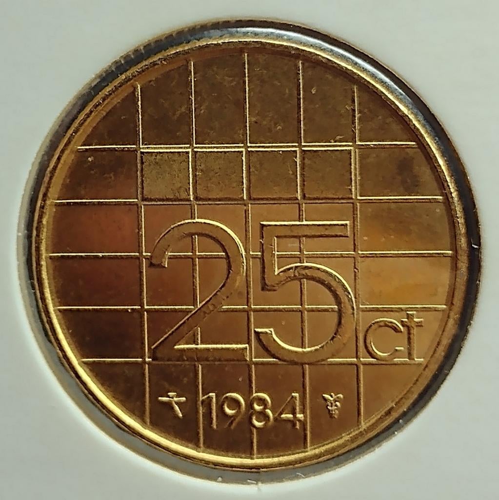 Kwartje - 1984 - Verguld, Postzegels en Munten, Munten | Nederland, Koningin Beatrix, 25 cent, Losse munt, Goud