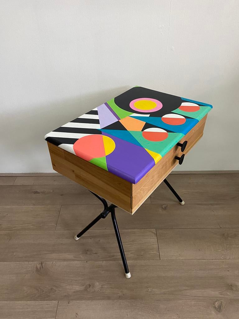 Van HARTOG DESIGN ladekast kastje retro vintage, Overige houtsoorten, Dutch design retro midcentury modern kleur grafisch, 1 of 2 laden