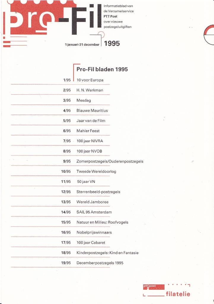 Pro-Fil bladen – jaargang 1995 – 20 bladen, Postzegels en Munten, Postzegels | Nederland, Verzenden, Na 1940, Gestempeld