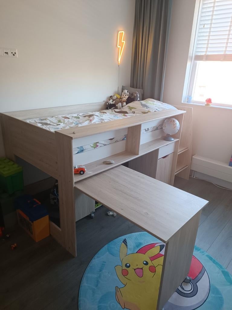 Half hoogslaper met uitschuifbaar bureau en kledingkast, Ophalen, Zo goed als nieuw, Halfhoogslaper