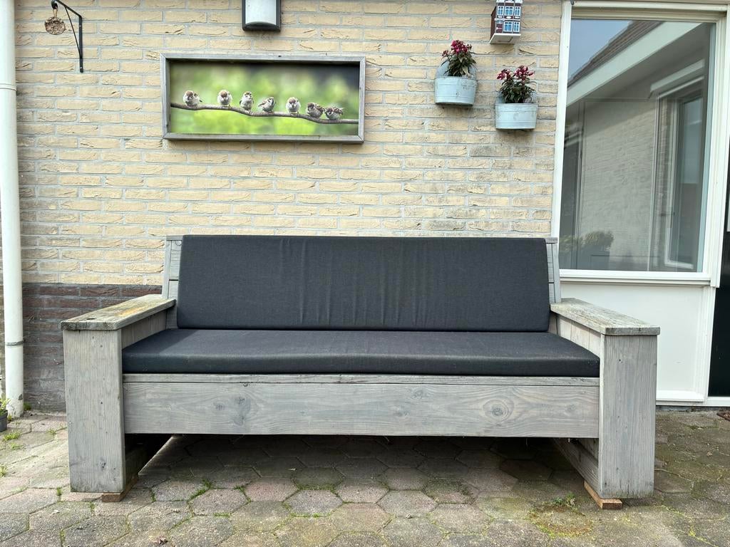 Douglas houten loungebank met kussens, Tuin en Terras, Tuinsets en Loungesets, Ophalen, Gebruikt, 3 zitplaatsen, Loungeset