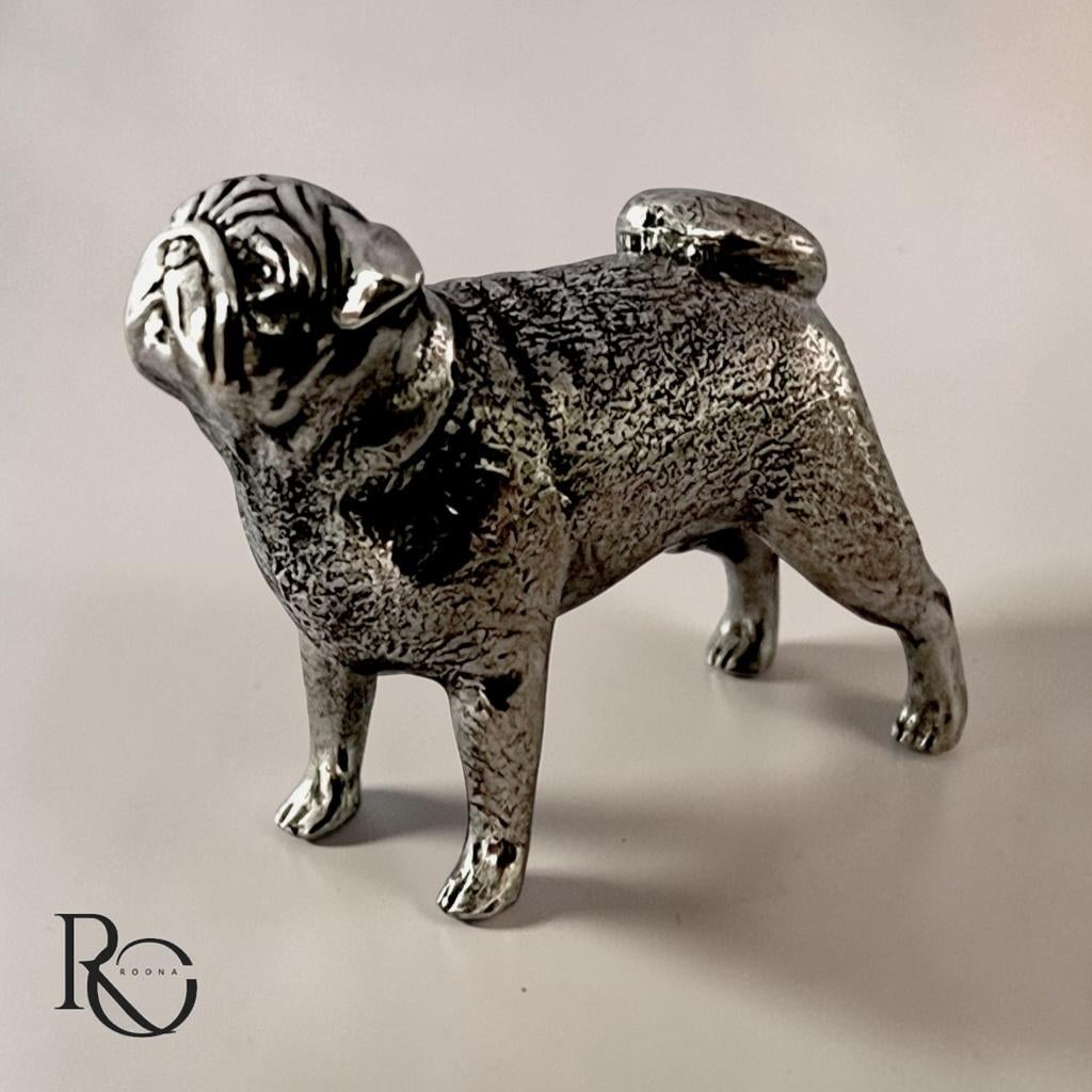 Zilveren Mopshond (Pug) Miniatuur 925 Sterling Zilver, Ophalen of Verzenden, Zilver