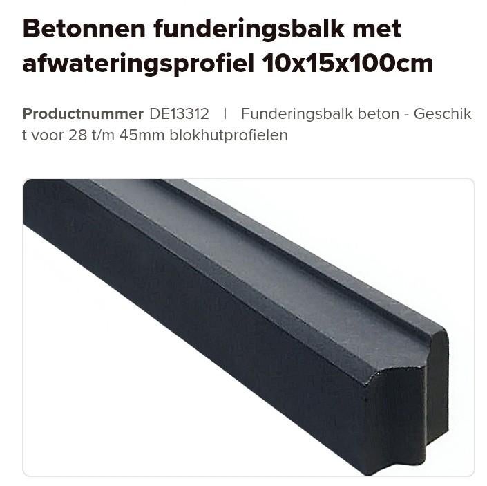 Betonnen funderingsbalk met afwateringsprofiel 10x15x100cm, Ophalen of Verzenden, Overige houtsoorten, Minder dan 200 cm