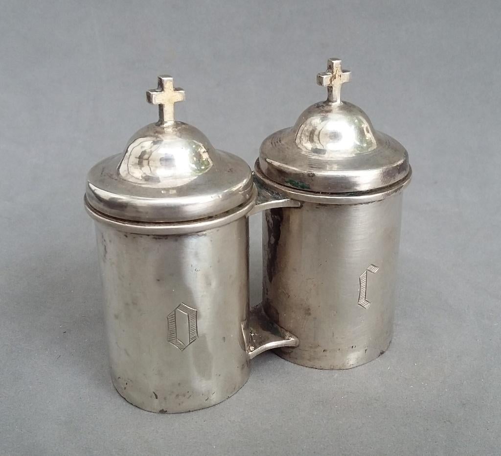 19 de eeuws Zilveren Chrismatorium Oliedoosje Kerk Pastoor, Antiek en Kunst, Ophalen of Verzenden, Zilver