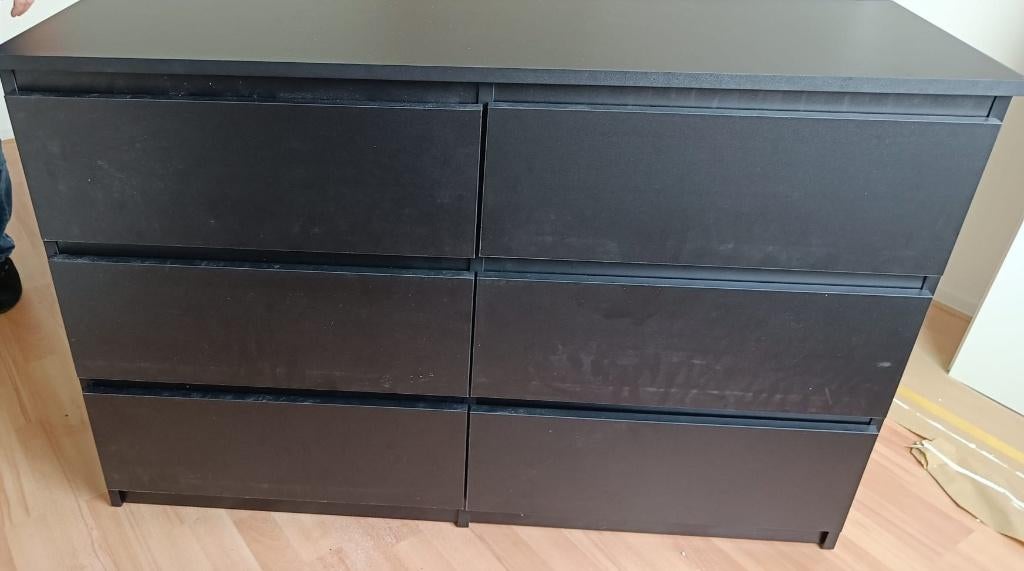 Ladekast 6 lades zwart houtnerf, Huis en Inrichting, Ophalen, 50 tot 100 cm, Zo goed als nieuw, Met lade(s)