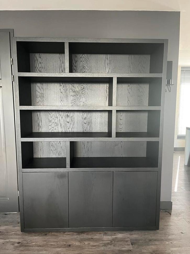 Zwarte Boekenkast met Opbergruimte, Huis en Inrichting, Kasten | Boekenkasten, Gebruikt, 150 tot 200 cm, 200 cm of meer, 25 tot 50 cm