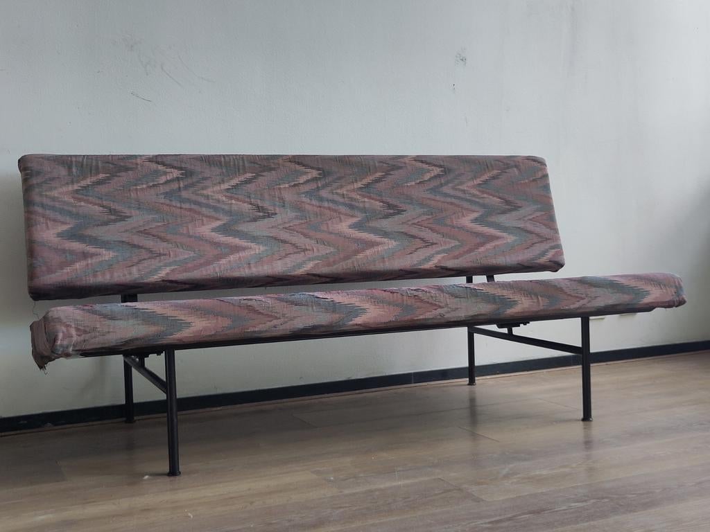 Vintage Gispen bank 1721 Cordemeijer sofa bankje metaal stof, Huis en Inrichting, Ophalen, Gebruikt, Mid century modern dutch design