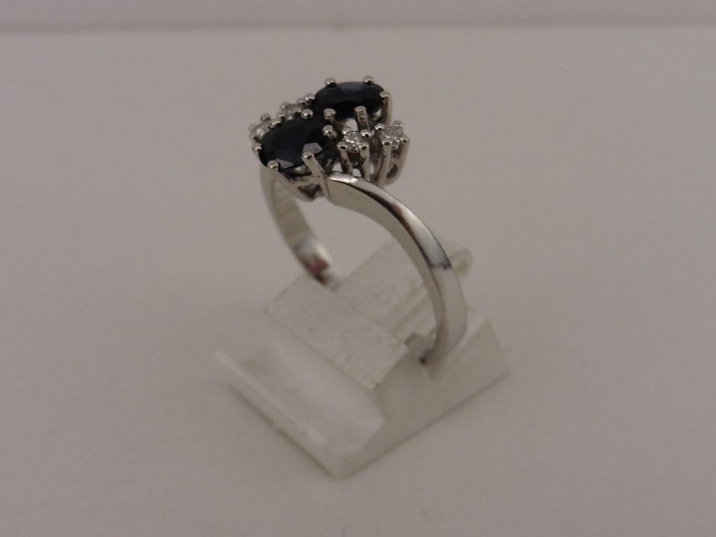 Witgouden damesring met briljant en blauw saffier       G129, Gebruikt, Blauw, Ophalen of Verzenden, .