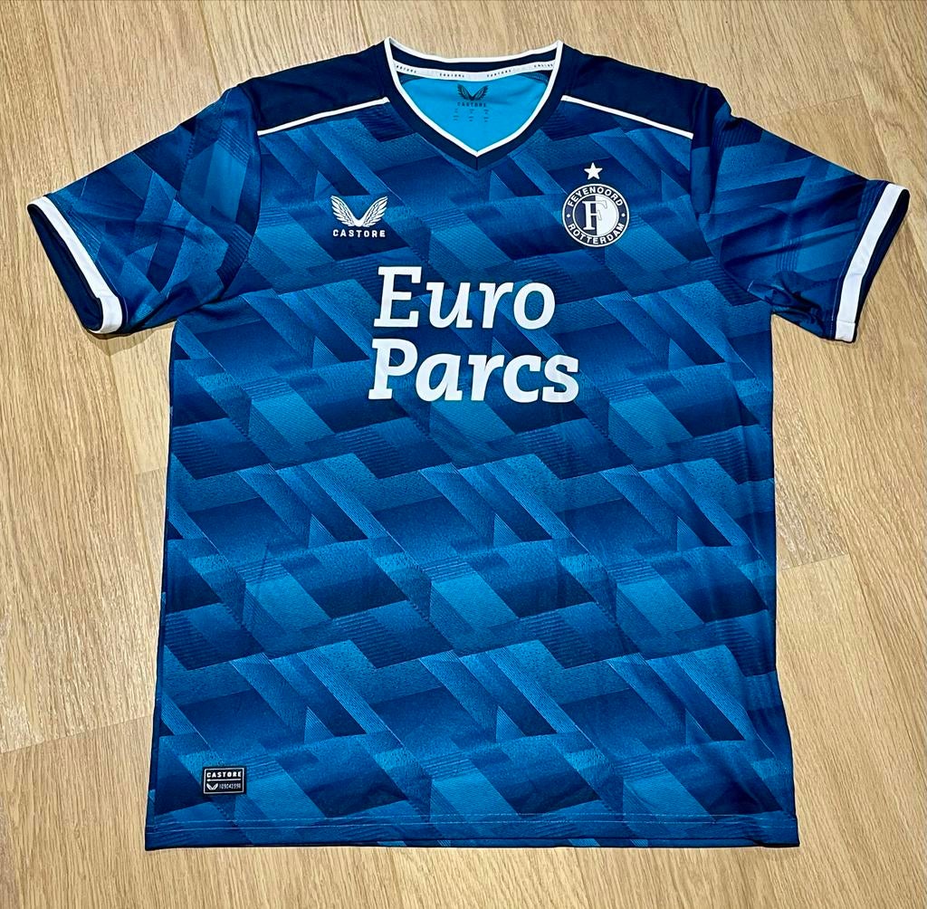 Feyenoord uitshirt 2023-2024 Castore blauw geometrisch XL, Maat XL, Ophalen of Verzenden, Gebruikt, Shirt