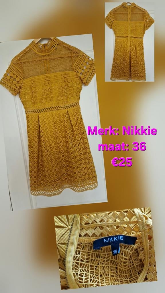 Nikkie Kanten Jurk Maat 36, Ophalen, Geel, Nikkie, Maat 36 (S)