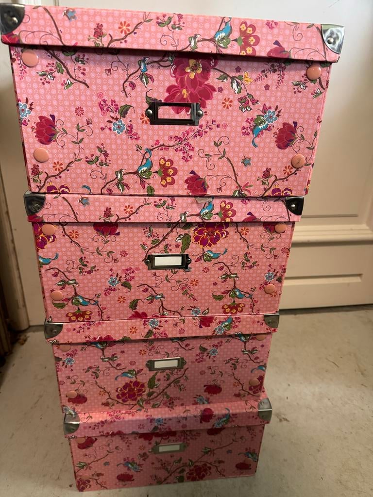 4 roze stevige kartonnen opbergdozen met bloemenprint, Doos, Minder dan 50 cm, Ophalen of Verzenden, Minder dan 40 cm