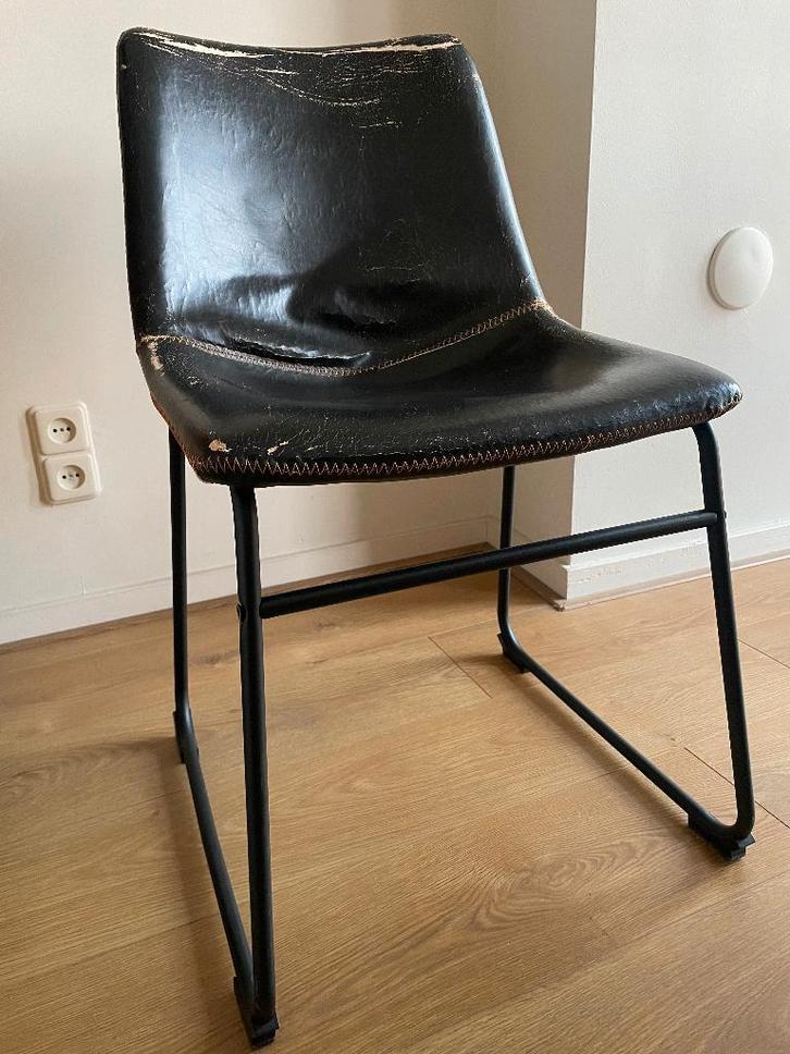 eettafelstoelen, Huis en Inrichting, Stoelen, Gebruikt, Vier, Leer, Metaal, Bruin, Ophalen