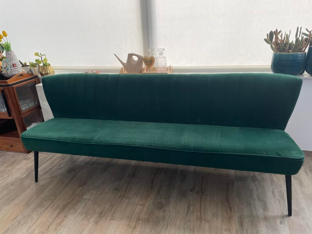 Groene bank/ Goossens/model ROB/200cm, Ophalen, Zo goed als nieuw, Vierpersoons of meer, Modern