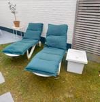 Ligstoelen incl kussens en tafel, Ophalen, Gebruikt, Kunststof, Verstelbaar