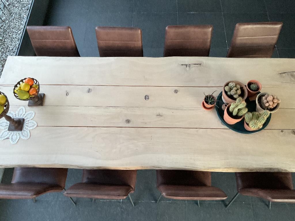 Zware eiken boomstamtafel – uniek & robuust, Ophalen, Eikenhout, 200 cm of meer, 50 tot 100 cm