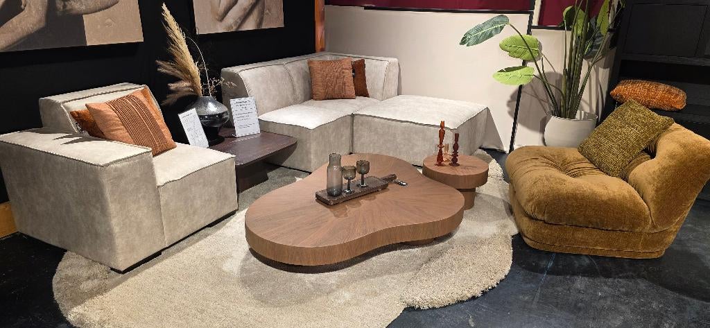 Organische Salontafel Naturel Walnoot Showmodel korting!, Ophalen, Japandi, 100 tot 150 cm, Bornsestraat 31