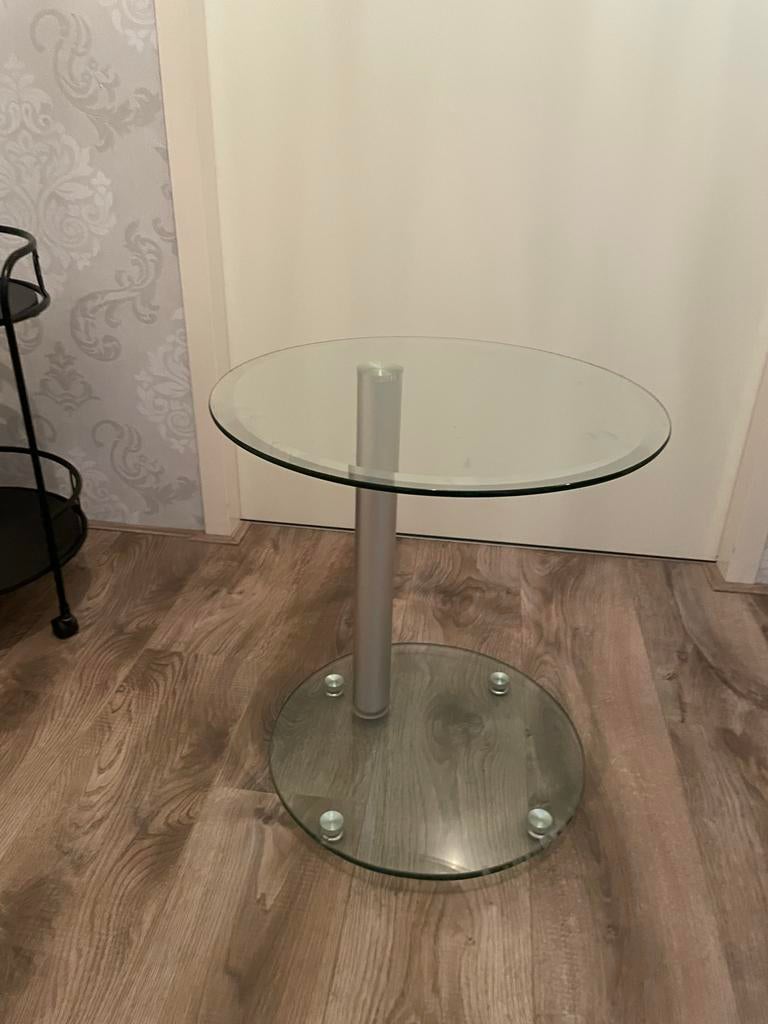 Modern Glazen Bijzettafeltje - Rond, Huis en Inrichting, Minder dan 55 cm, Gebruikt, Rond, Glas