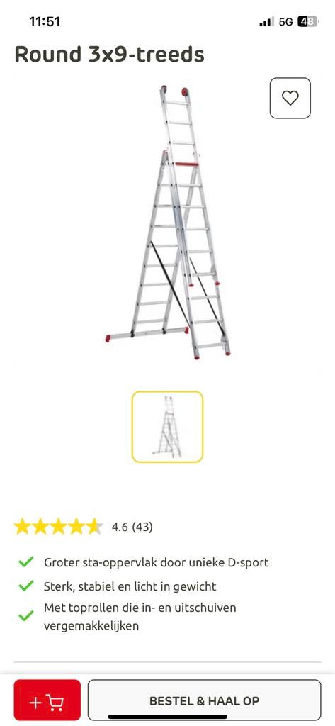 Altrex ladder 3 x 9, Ophalen, Zo goed als nieuw