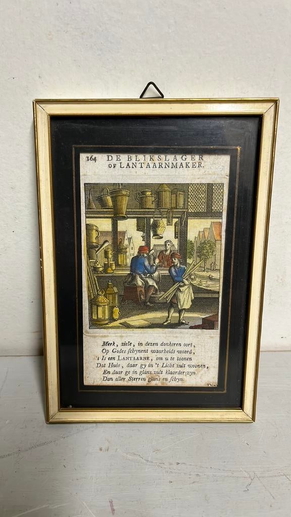 Ingelijste Primt van Jan Luyken getiteld De Blikvanger, Ophalen of Verzenden, Schilderij, Minder dan 50 cm