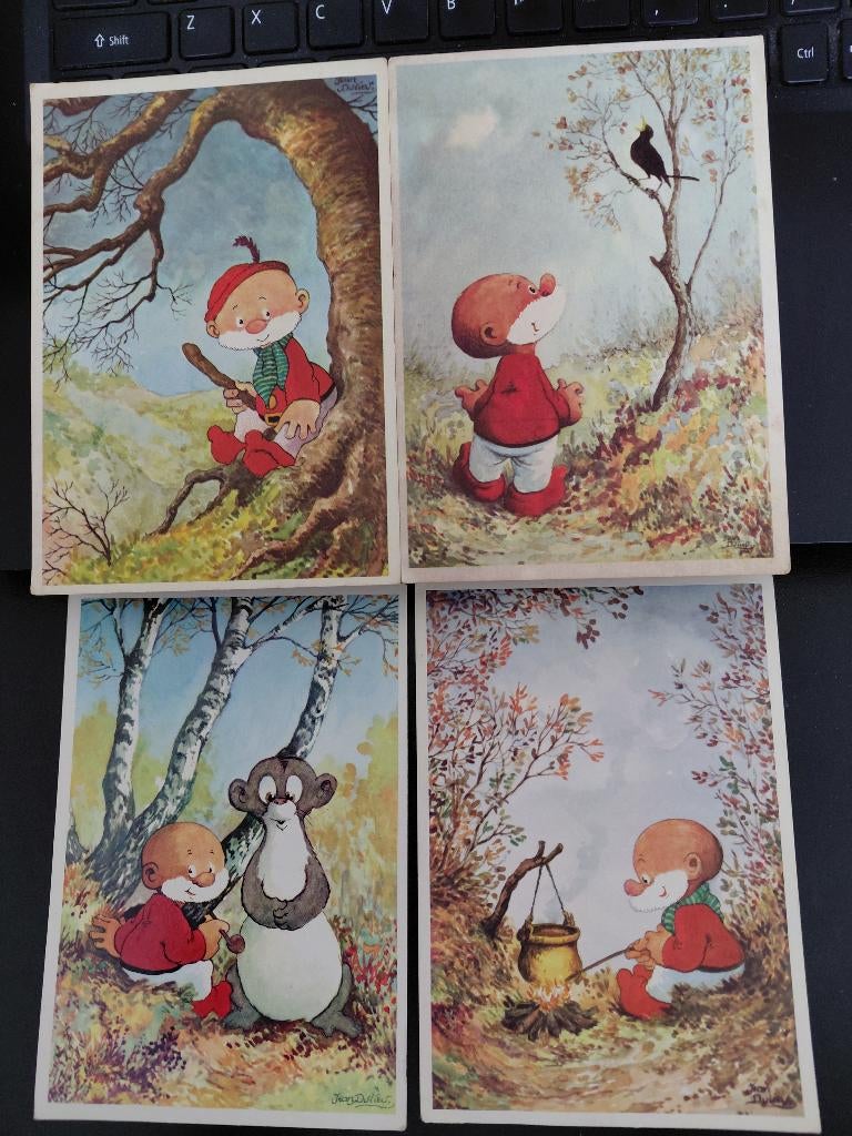 Paulus de Boskabouter, Jean Dulieu, 4 verschillende kaarten., Verzenden, 1960 tot 1980, Gelopen, Sterren en Beroemdheden