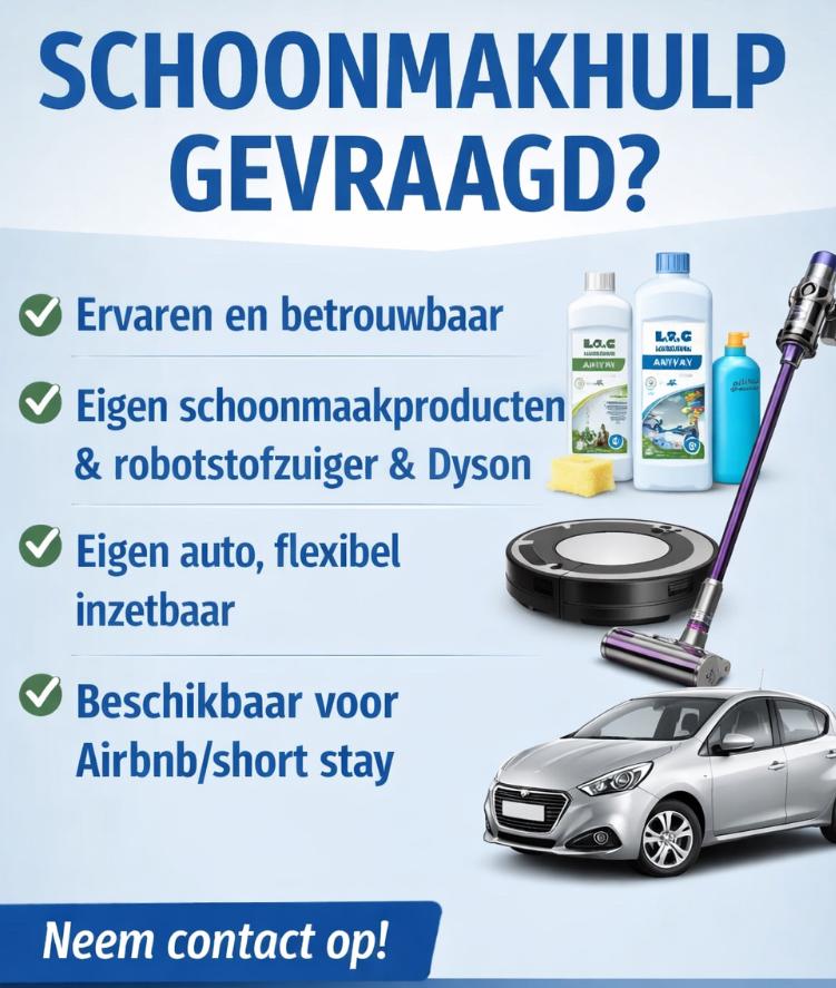 Schoonmaak Tilburg airbnb, 33 - 40 uur, Overige niveaus, Vanaf 10 jaar, Overige vormen
