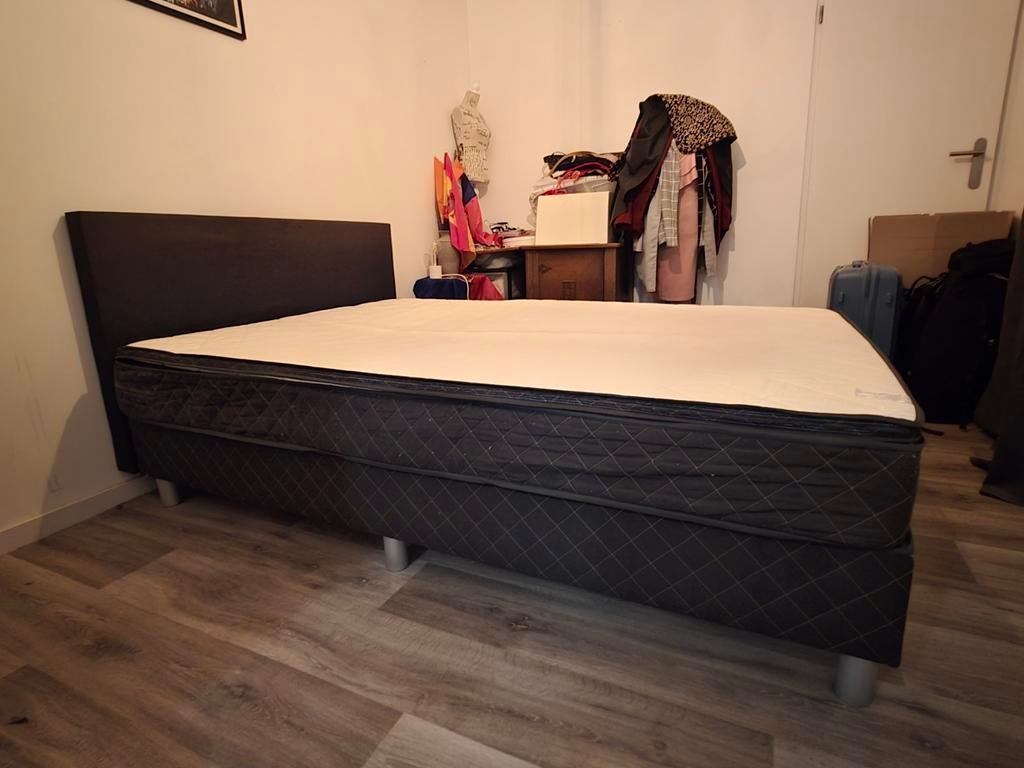 Tweepersoonsboxspring 140x200 Antraciet, Ophalen, Gebruikt, Tweepersoons, 140 cm