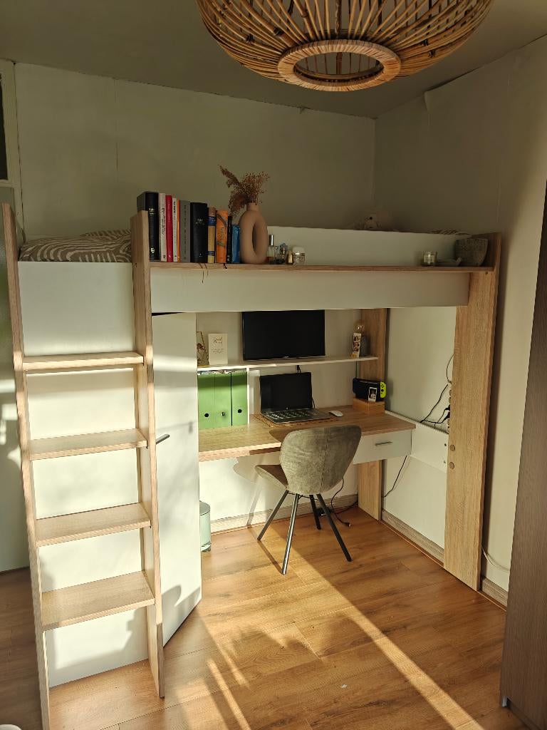 Hoogslaper met bureau en kast, Ophalen, Gebruikt, Eenpersoons, 200 cm