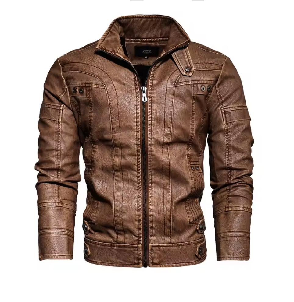 Faux Leather Biker Jacket for Men, Ophalen, Nieuw, Bruin