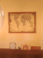 Vintage Landkaart Zeefdruk op Jute in Houten Lijst 82 x 62, 50 tot 75 cm, Nieuw, Ophalen of Verzenden, Schilderij
