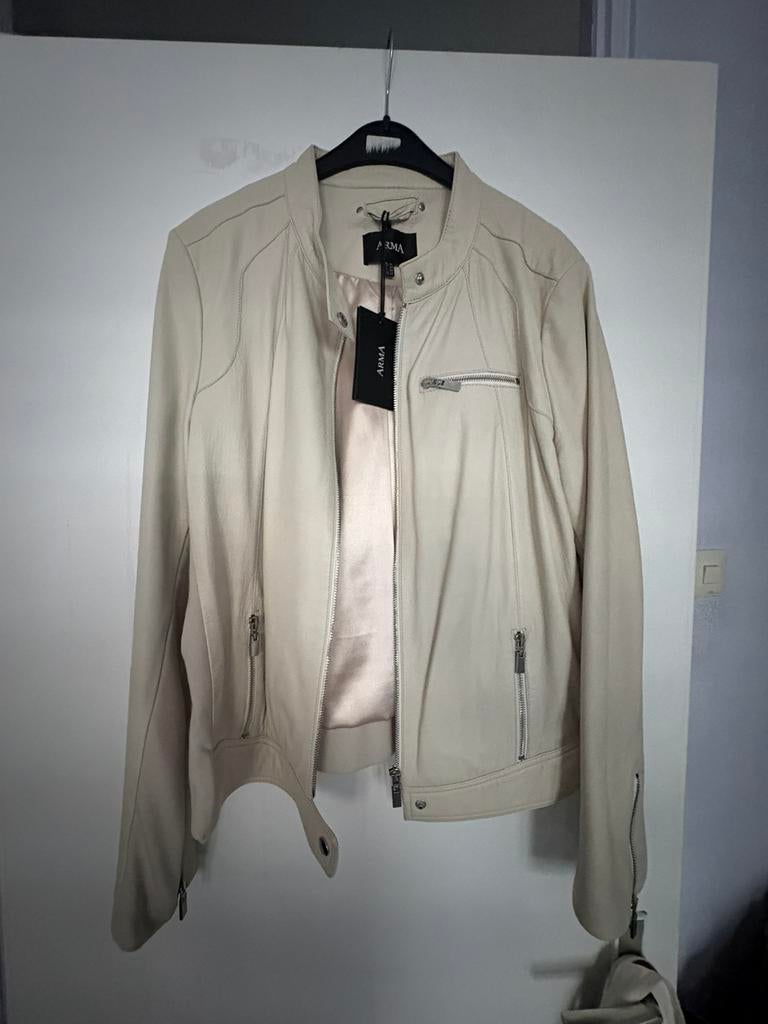 Arma gebroken wit leren dames jasje, maat 46, Ophalen of Verzenden, Zo goed als nieuw, Maat 46/48 (XL) of groter, Wit