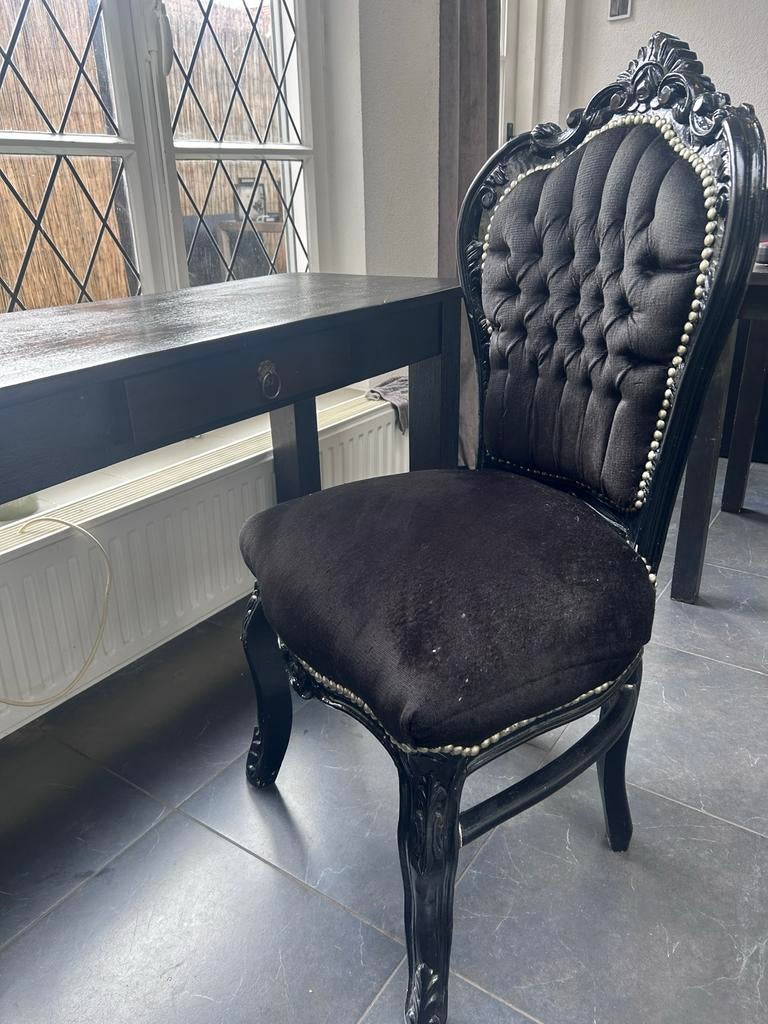 Set van 3 Brocante Barok Stoelen - Zwart Velours, Ophalen of Verzenden