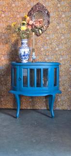 Superleuk blauw ovaal theekastje / theemeubel, Ophalen, 50 tot 100 cm, Minder dan 100 cm