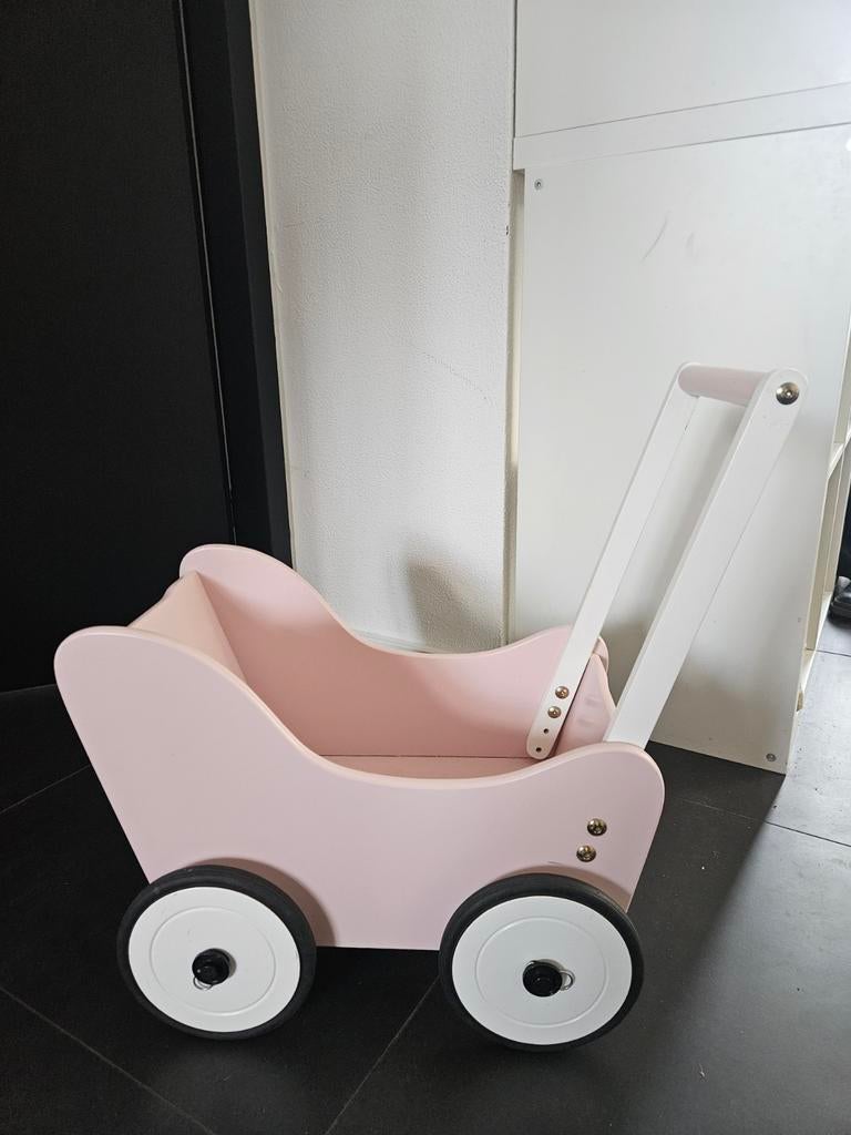 Roze houten loopwagen / poppenwagen, Ophalen