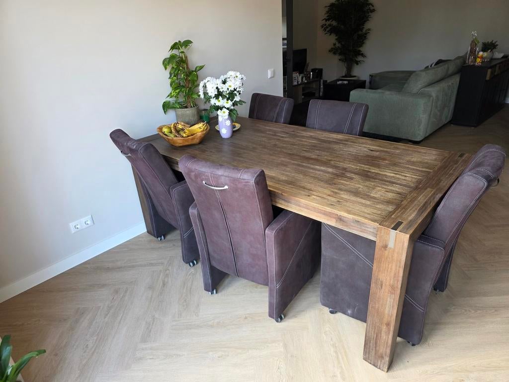 Eiken eettafel walnootkleur 200x100cm uitschuifbaar, Ophalen of Verzenden