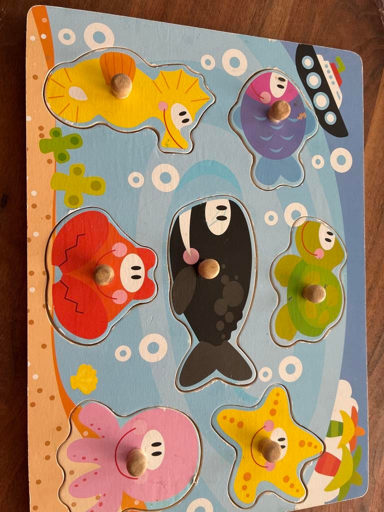 Houten puzzel zeedieren, Kinderen en Baby's, Speelgoed | Kinderpuzzels, 2 tot 4 jaar, Gebruikt, Ophalen of Verzenden, Van hout